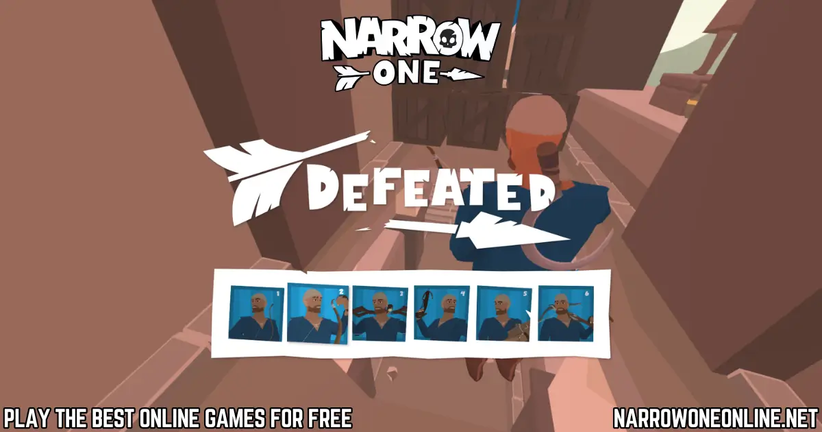 Narrow One defeated screen showing player losing round in 3D archery capture the flag game