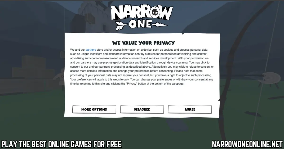 Narrow One privacy settings screen showing consent options before starting the game